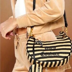 Juicy Couture Black and Cream Striped Shoulder Bag UK EXCLUSIVE STRAW HOBO
